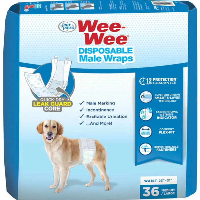 36 Pk. Med./lg. Wee-wee Disposable Male Dog Wraps